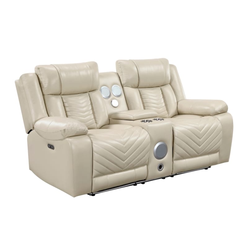 Huron Power Double Reclining Loveseat in Beige Faux Leather by Home Elegance - HEL-8457BEG-2PW