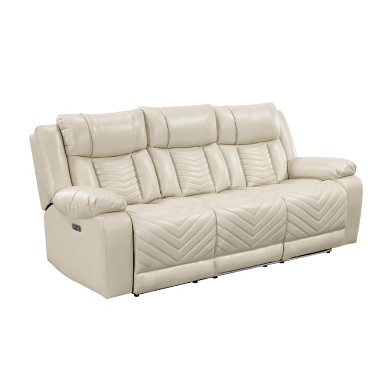 Huron Power Double Reclining Sofa in Beige Faux Leather by Home Elegance - HEL-8457BEG-3PW