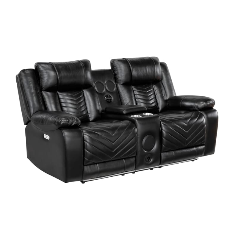 Huron Power Double Reclining Loveseat in Black Faux Leather by Home Elegance - HEL-8457BLK-2PW