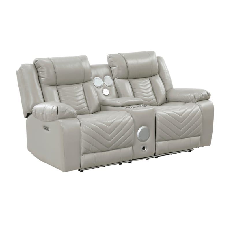 Huron Power Double Reclining Loveseat in Gray Faux Leather by Home Elegance - HEL-8457GRY-2PW
