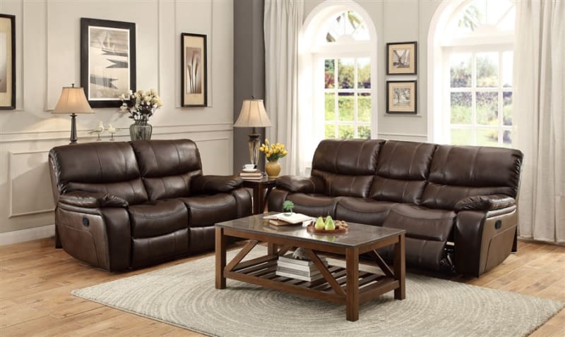 Pecos 2 Piece Power Double Reclining Sofa Set in Dark Brown by Home Elegance - HEL-8480BRW-PW