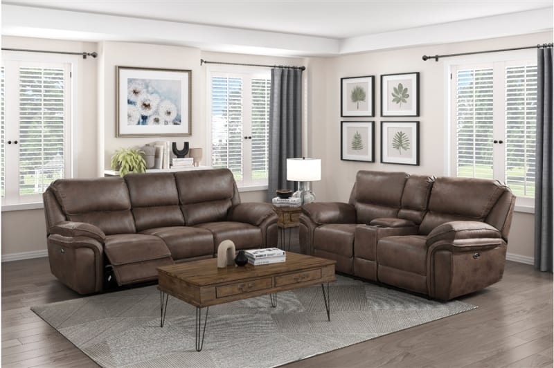 Proctor 2 Piece Power Double Reclining Sofa Set in Brown Fabric by Home Elegance - HEL-8517BRW-PW