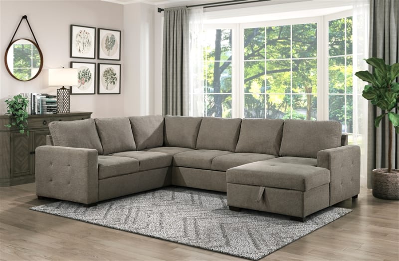 Elton 3 Piece Sectional in Brown Fabric by Home Elegance - HEL-9206BR-33LRC