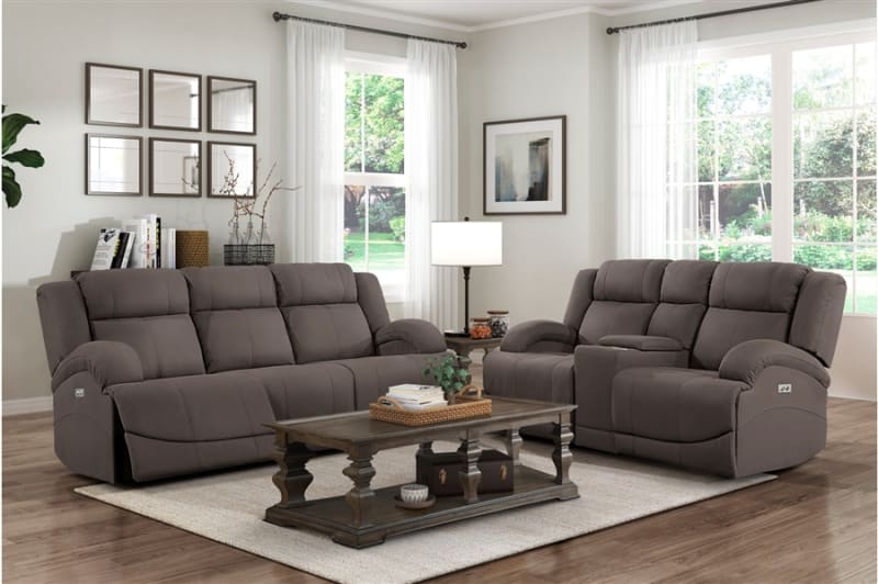 Camryn 2 Piece Power Double Reclining Sofa Set in Chocolate Fabric by Home Elegance - HEL-9207CHC-PW