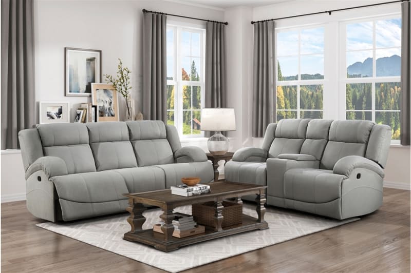 Camryn 2 Piece Double Reclining Sofa Set in Gray Fabric by Home Elegance - HEL-9207GRY