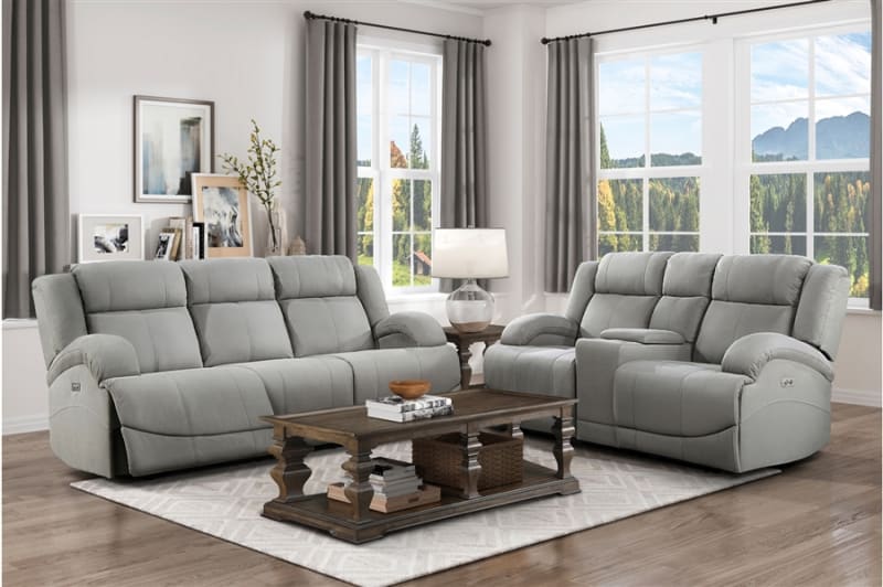 Camryn 2 Piece Power Double Reclining Sofa Set in Gray Fabric by Home Elegance - HEL-9207GRY-PW