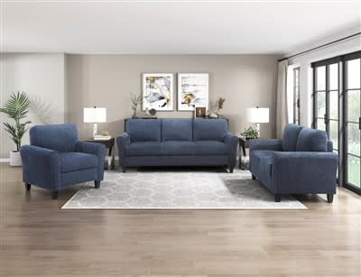 Ellery 2 Piece Upholstered Rolled Arm Sofa Set in Blue Chenille Fabric by Home Elegance - HEL-9209NFNV