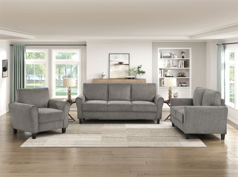 Ellery 2 Piece Upholstered Rolled Arm Sofa Set in Brown Chenille Fabric by Home Elegance - HEL-9209NFPT