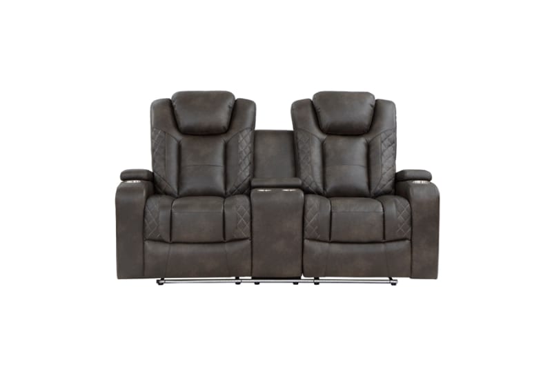 Tabor Power Double Reclining Love Seat in Brownish Gray Fabric by Home Elegance - HEL-9211BRG-2PWH