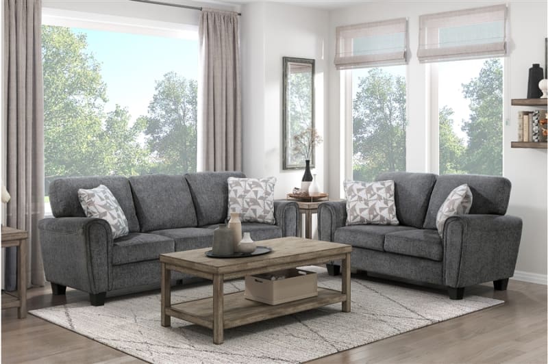 Duncan 2 Piece Sofa Set in Dark Gray Fabric by Home Elegance - HEL-9214GY