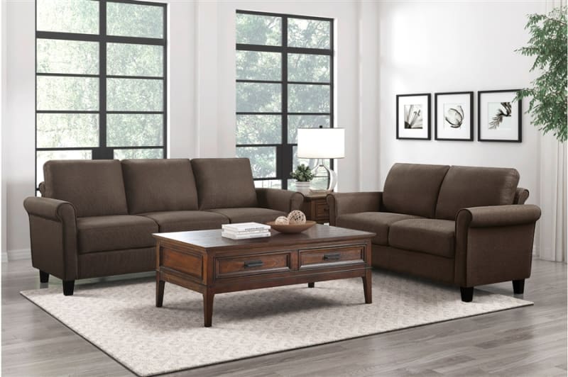 Kenmare 2 Piece Sofa Set in Chocolate Fabric by Home Elegance - HEL-9235CH