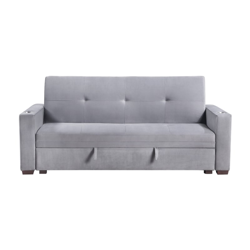 Grady Convertible Sofa Bed with Storage and Cup Holders in Gray Velvet by Home Elegance - HEL-9258