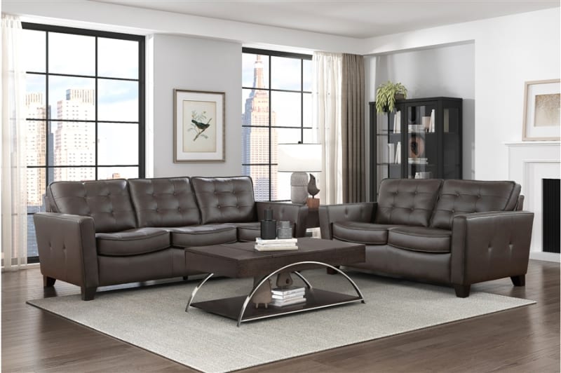 Renzo 2 Piece Sofa Set in Brown Fabric by Home Elegance - HEL-9266BRW