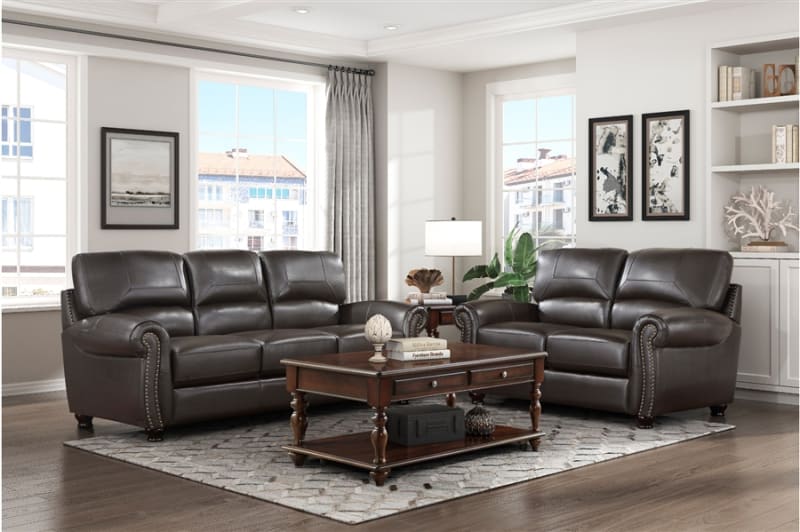 Foxborough 2 Piece Sofa Set in Dark Brown Fabric by Home Elegance - HEL-9269DB
