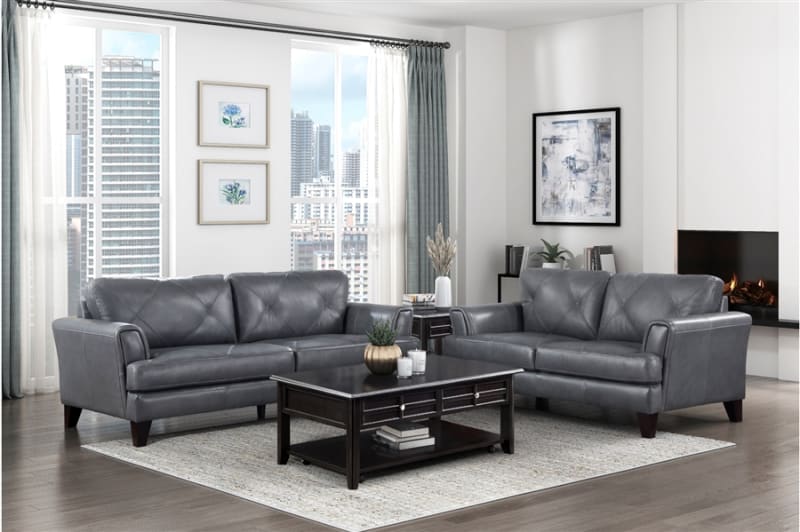 Thierry 2 Piece Sofa Set in Burnish Gray Fabric by Home Elegance - HEL-9279BGY