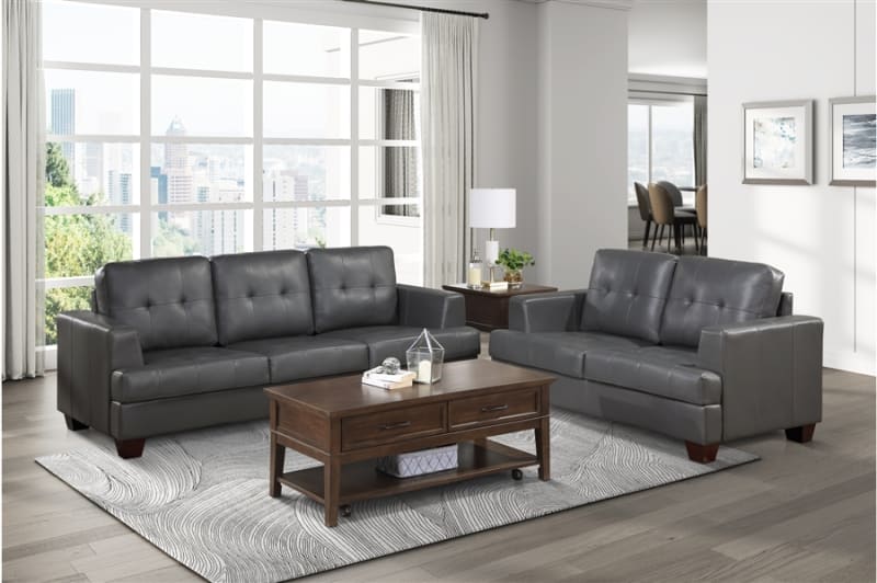 Hinsall 2 Piece Sofa Set in Gray Fabric by Home Elegance - HEL-9309GY