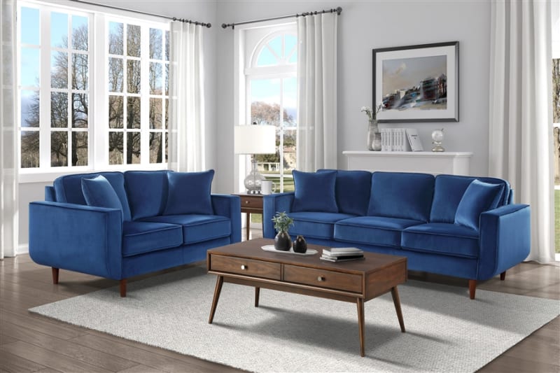 Rand 2 Piece Sofa Set in Navy by Home Elegance - HEL-9329BU