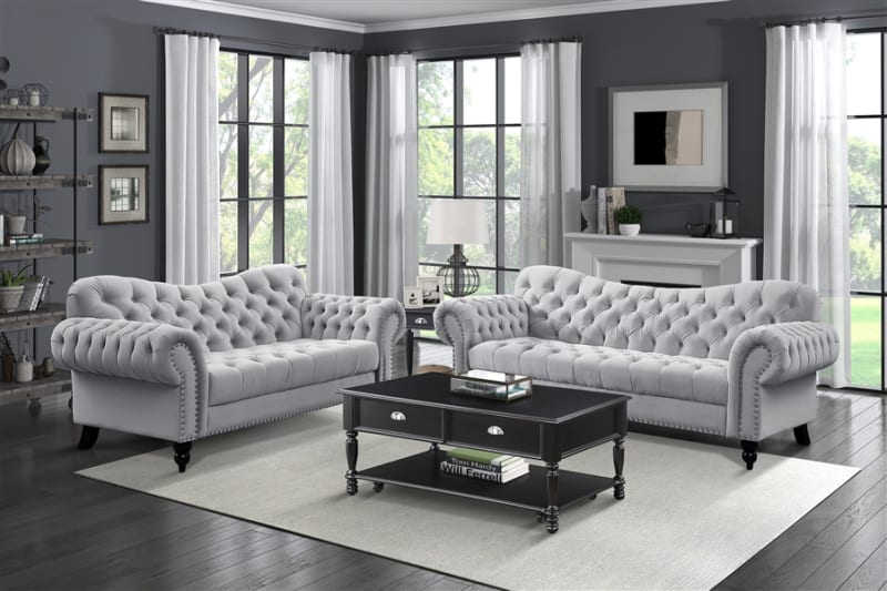 Rosalie 2 Piece Sofa Set in Light Gray by Home Elegance - HEL-9330GY