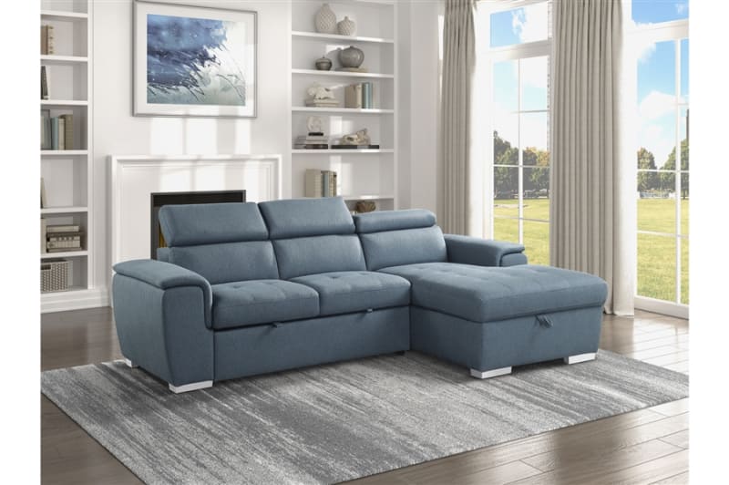 Berel 2 Piece Sectional in Blue Fabric by Home Elegance - HEL-9355BU-22LRC