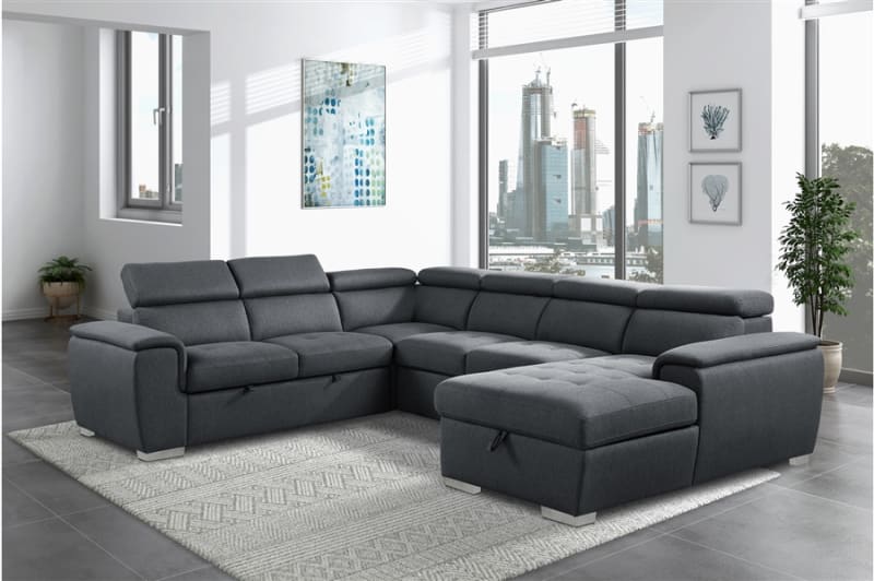 Berel 4 Piece Sectional in Charcoal Fabric by Home Elegance - HEL-9355CC-42LRC