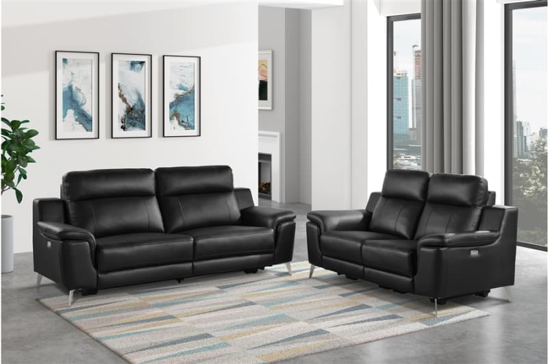 Antonio 2 Piece Power Double Reclining Sofa Set in Black Fabric by Home Elegance - HEL-9360BLK-PW