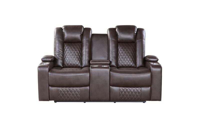 Caelan Power Double Reclining Love Seat in Dark Brown Fabric by Home Elegance - HEL-9366DB-2PWH
