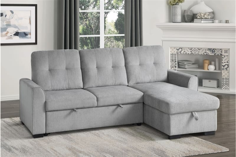 Carolina 2 Piece Reversible Sectional in Light Gray Fabric by Home Elegance - HEL-9402GRY-SC