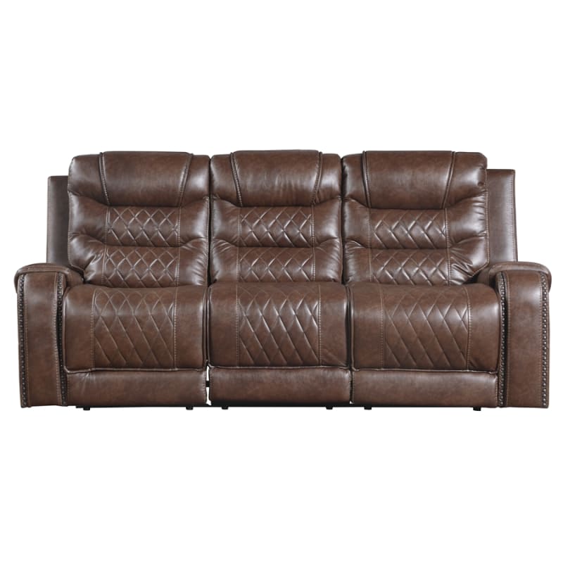 Putnam Power Double Reclining Sofa in Brown by Home Elegance - HEL-9405BR-3PW