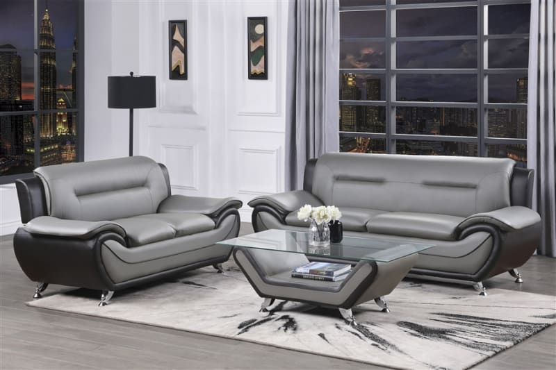 Matteo 2 Piece Sofa Set in Gray & Black by Home Elegance - HEL-9419