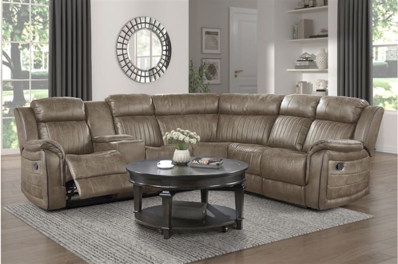 Centeroak 3 Piece Reclining Sectional in Sandy Brown Fabric by Home Elegance - HEL-9479SDB-SC