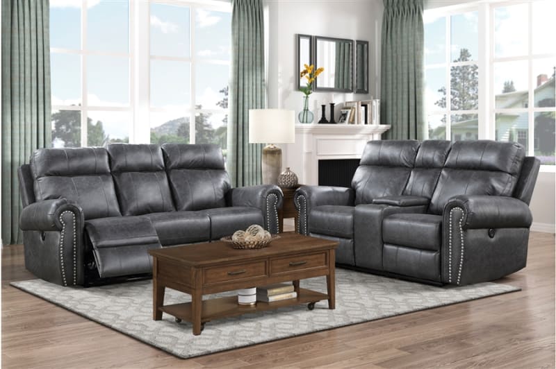 Granville 2 Piece Power Double Reclining Sofa Set in Gray Fabric by Home Elegance - HEL-9488GY-PW