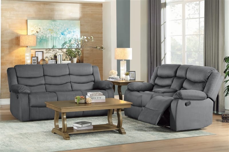 Discus 2 Piece Double Reclining Sofa Set in Gray by Home Elegance - HEL-9526GY