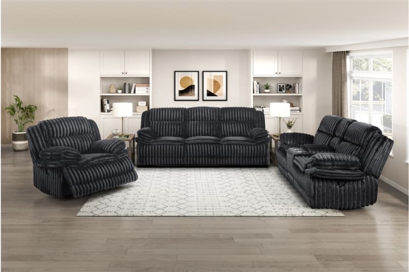 Goodland 2 Piece Double Reclining Sofa Set in Black Corduroy by Home Elegance - HEL-9577BK