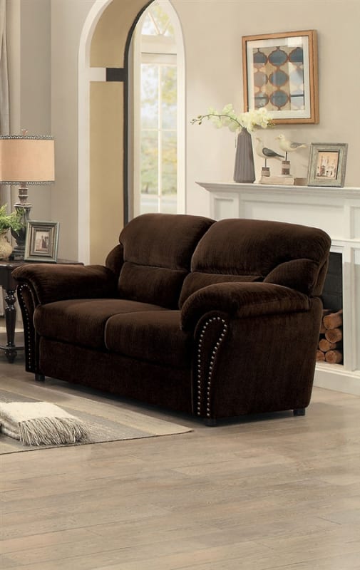 Valentina Love Seat in Dark Brown by Home Elegance - HEL-9619DB-2