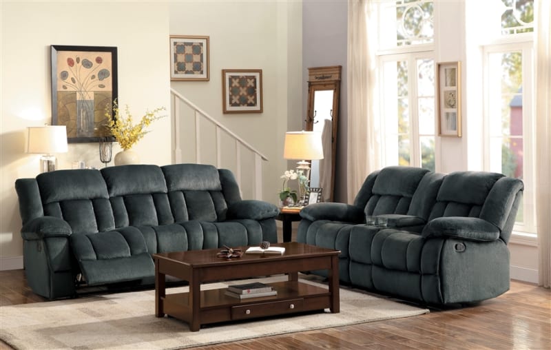 Laurelton 2 Piece Double Reclining Sofa Set in Charcoal by Home Elegance - HEL-9636CC