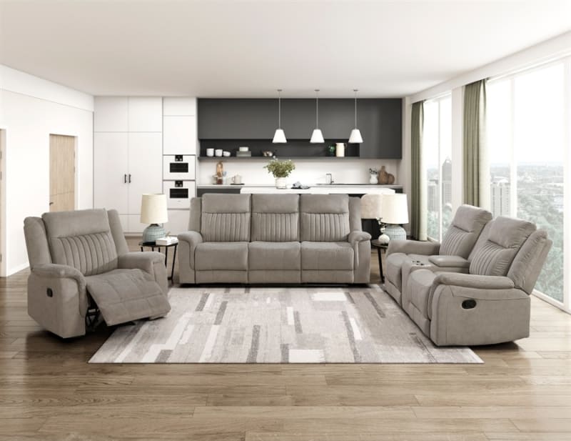 Dean 2 Piece Double Reclining Sofa Set in Dove Polished Microfiber by Home Elegance - HEL-9646DV