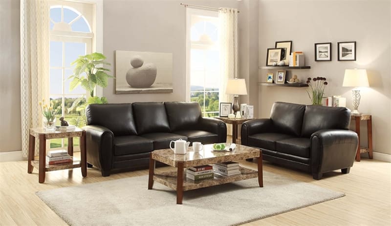 Rubin 2 Piece Sofa Set in Black by Home Elegance - HEL-9734BK