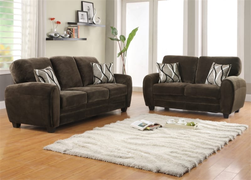 Rubin 2 Piece Sofa Set in Chocolate by Home Elegance - HEL-9734CH