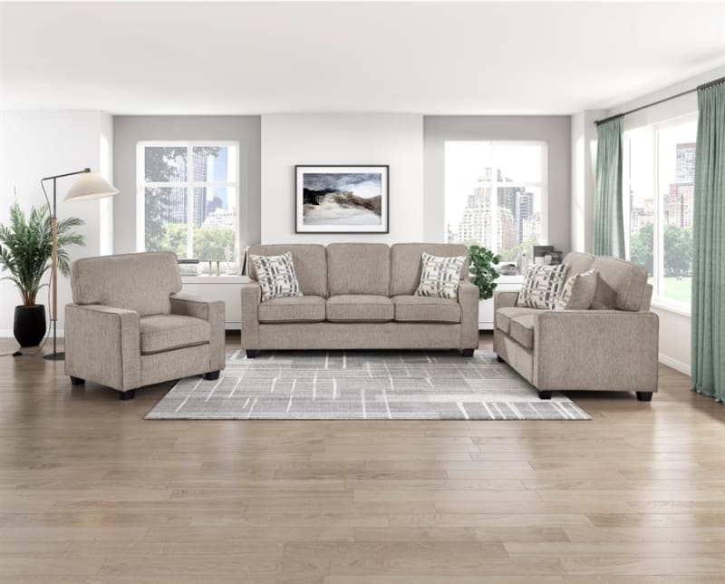 Frances 2-Piece Contemporary Sofa Set in Taupe Chenille Upholstery by Home Elegance - HEL-9748TPE