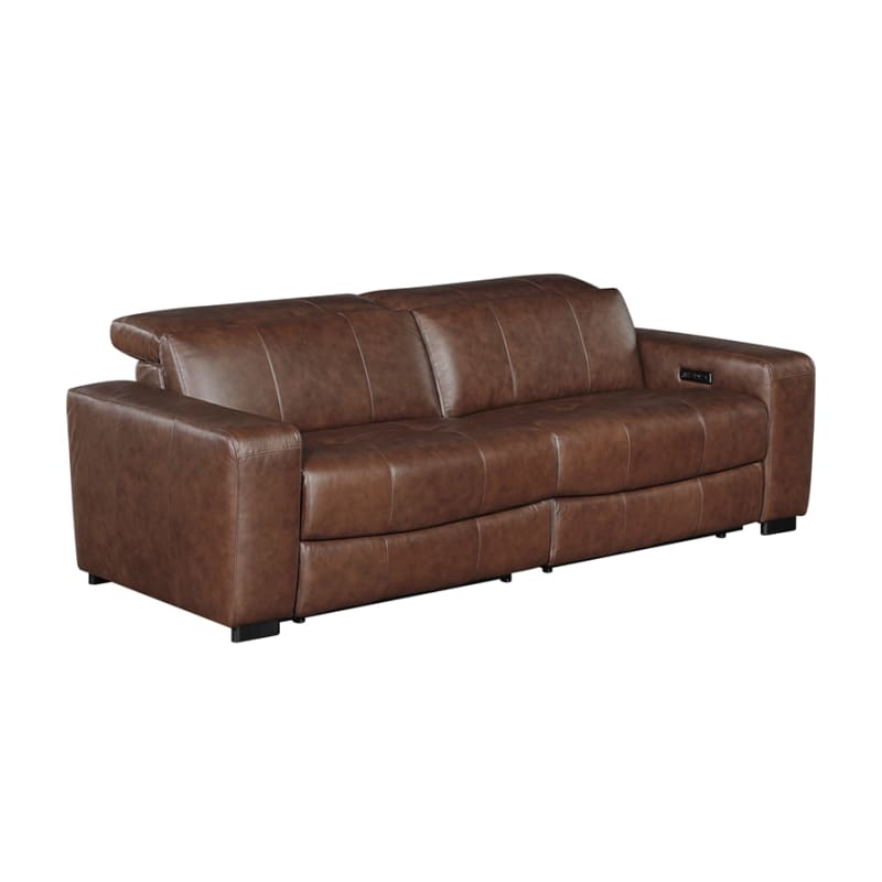 Sutton Power Double Reclining Loveseat in Brown Top-Grain Leather by Home Elegance - HEL-9790BRW-2PWH