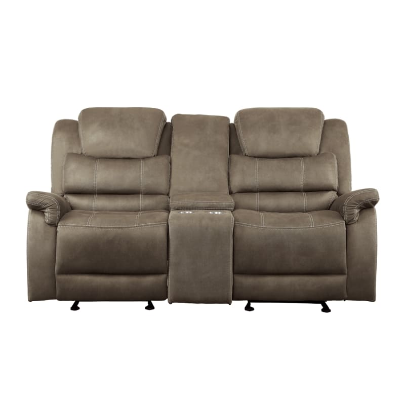 Shola Double Glider Reclining Love Seat in Brown by Home Elegance - HEL-9848BR-2