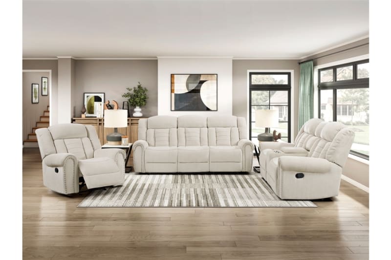 Nutmeg 2 Piece Double Reclining Sofa Set in Beige Chenille Fabric by Home Elegance - HEL-9901BE