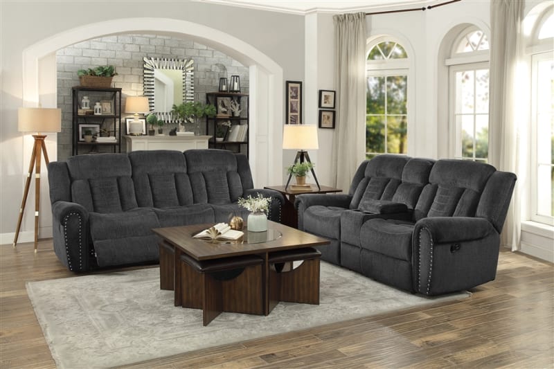 Nutmeg 2 Piece Double Reclining Sofa Set in Charcoal by Home Elegance - HEL-9901CC