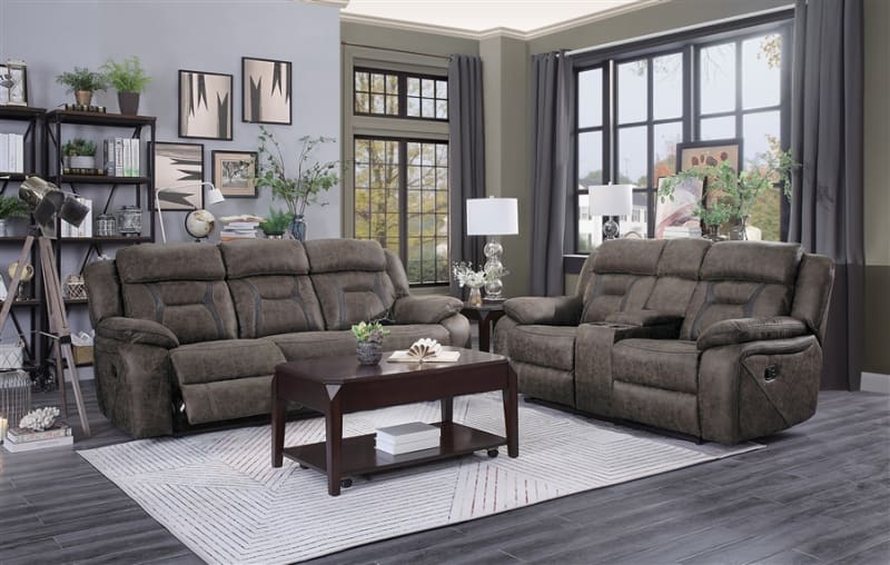 Madrona 2 Piece Double Reclining Sofa Set in Dark Brown by Home Elegance - HEL-9989DB
