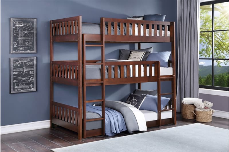 Rowe Triple Bunk Bed in Dark Cherry Finish by Home Elegance - HEL-B2013TTTDC-1