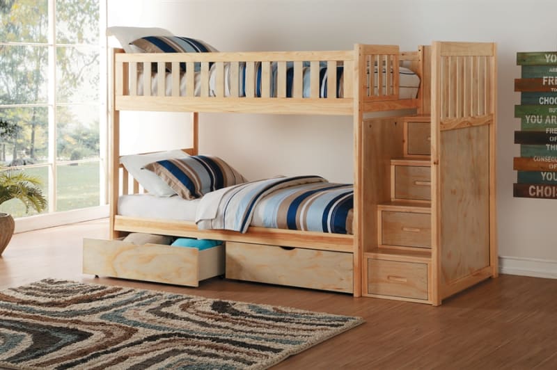 Bartly Bunk Bed with Reversible Step Storage in Pine by Home Elegance - HEL-B2043SB-1