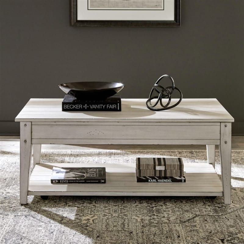 Lake House Lift Top Cocktail Table in Weathered White Finish by Liberty Furniture - LIB-110W-OT1015