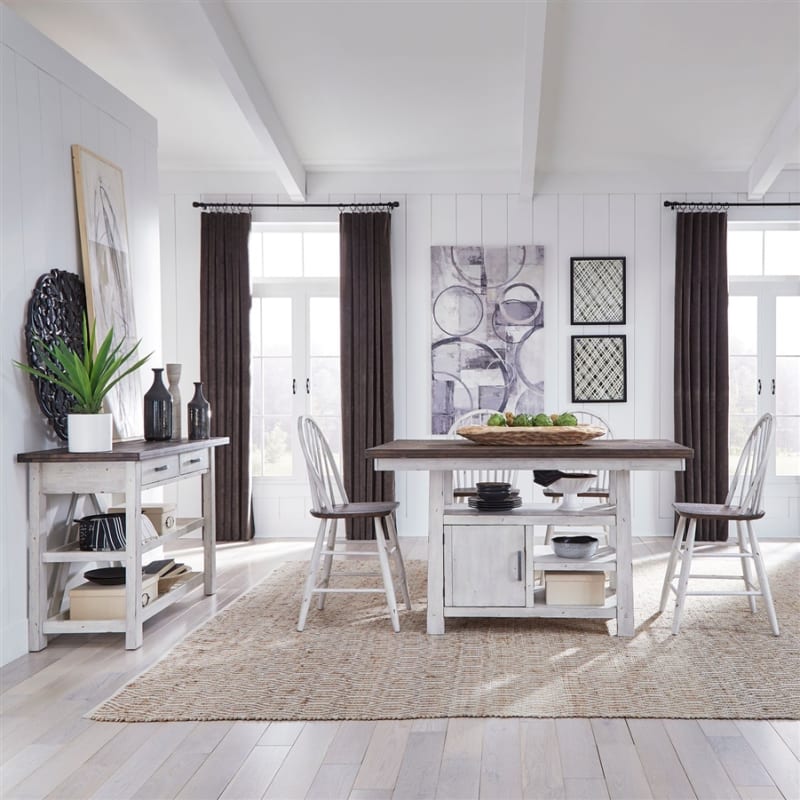 Farmhouse Gathering Counter Height Table 5 Piece Dining Set in Two Tone White w/ Wood Tone Top Finish by Liberty Furniture - LIB-139WH-CD-5GTS