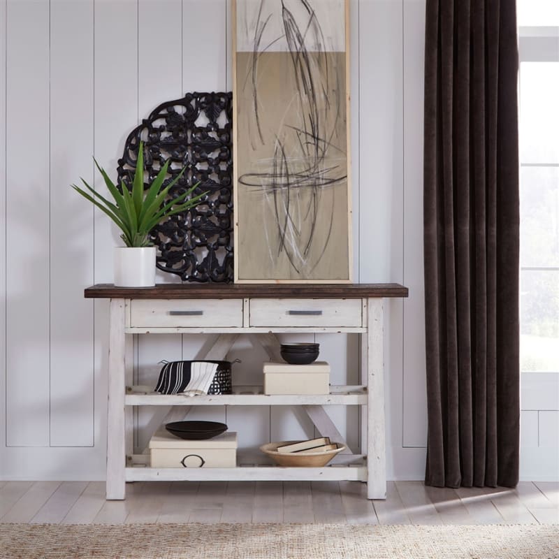 Farmhouse Server in Two Tone White w/ Wood Tone Top Finish by Liberty Furniture - LIB-139WH-SR5536