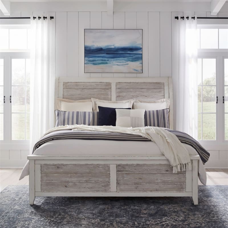 Backroads Sleigh Bed in Weathered White and Parchment Brown Finish by Liberty Furniture - 142-BR-QSL